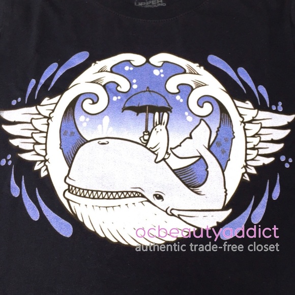 Upper Playground Rabbit Riding Whale Navy Tee NEW - Picture 2 of 3
